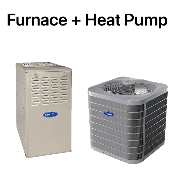 Carrier furnace and heat pump outdoor unit studio shot