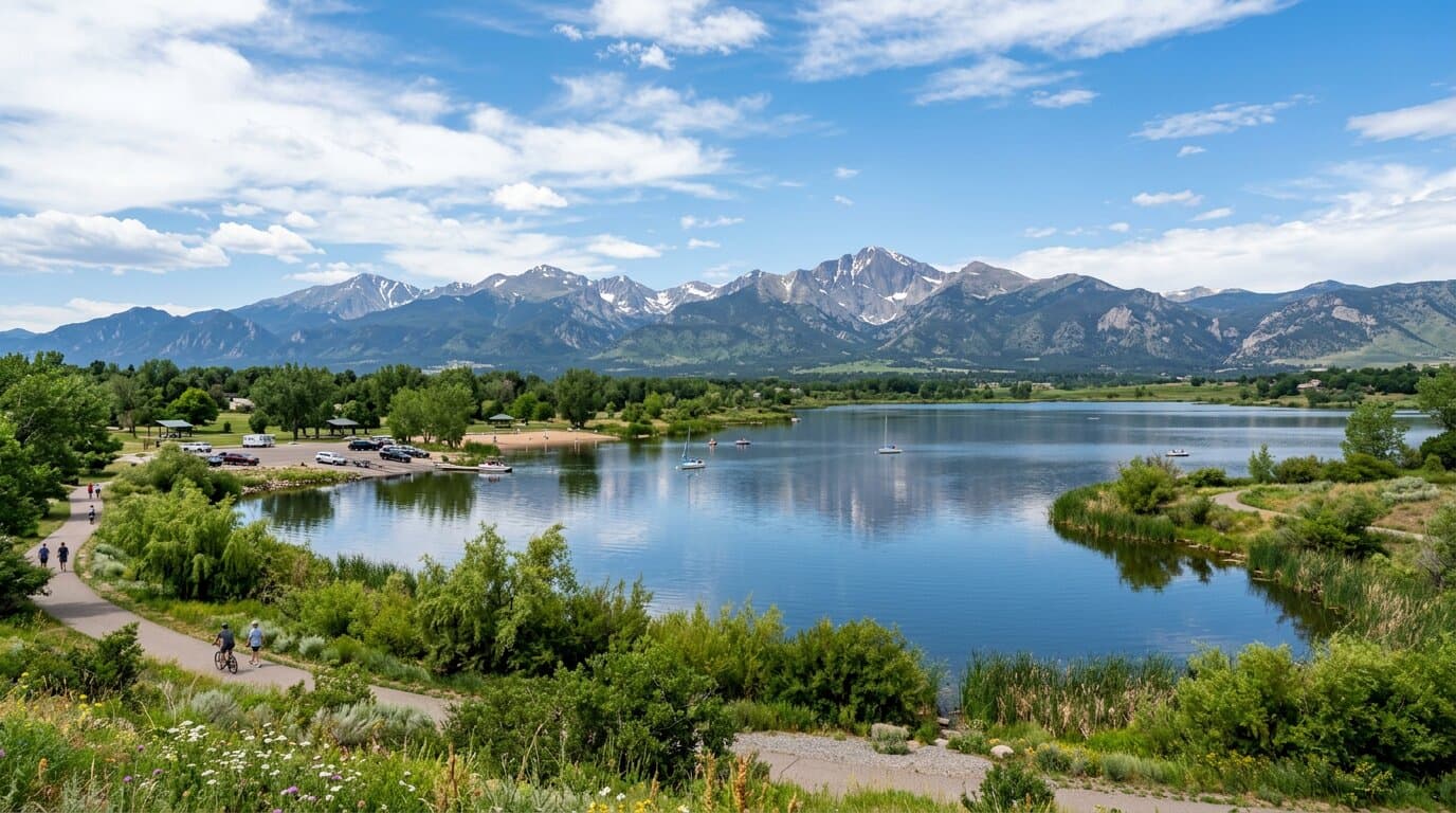 Standley Lake with Rocky Mountain views in Arvada, CO