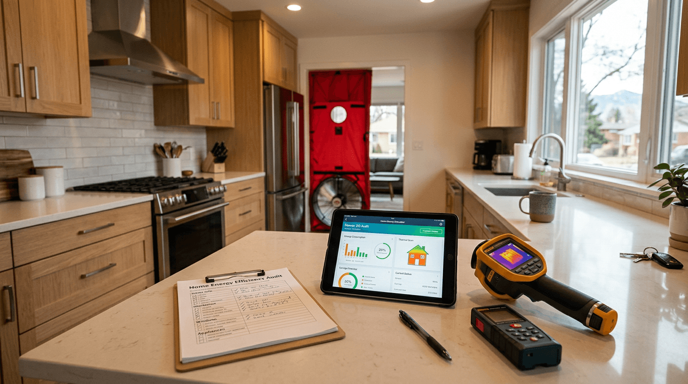 Home energy audit results shown on tablet with inspection clipboard - representing UniColorado's new online estimate tools