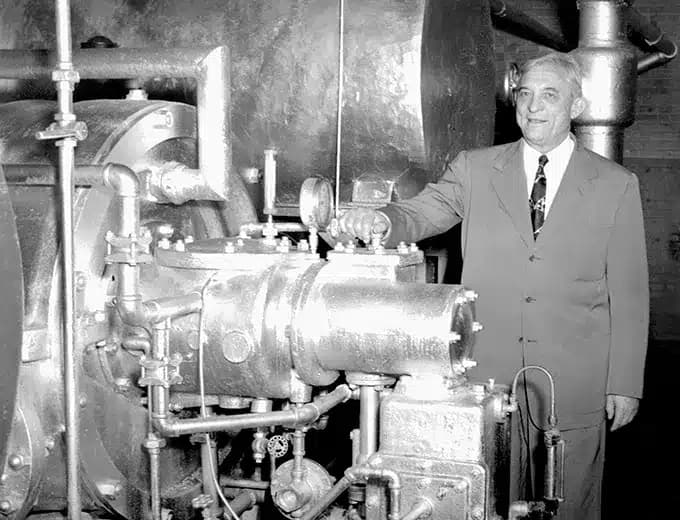 Willis Carrier, inventor of the air conditioning system, with his first chiller