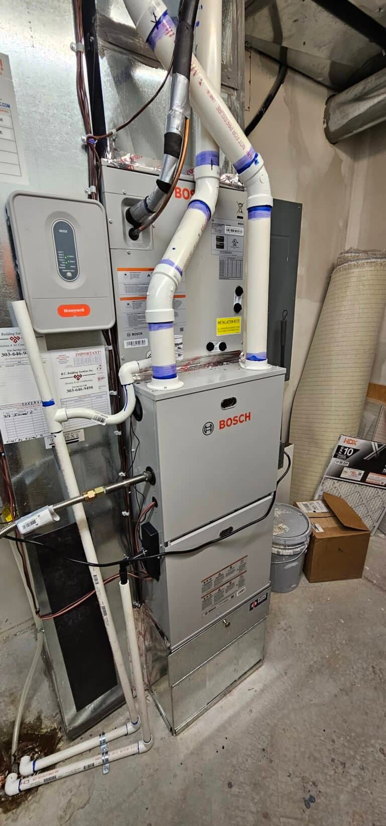 A Bosch high-efficiency heating and cooling system installed in a Denver basement