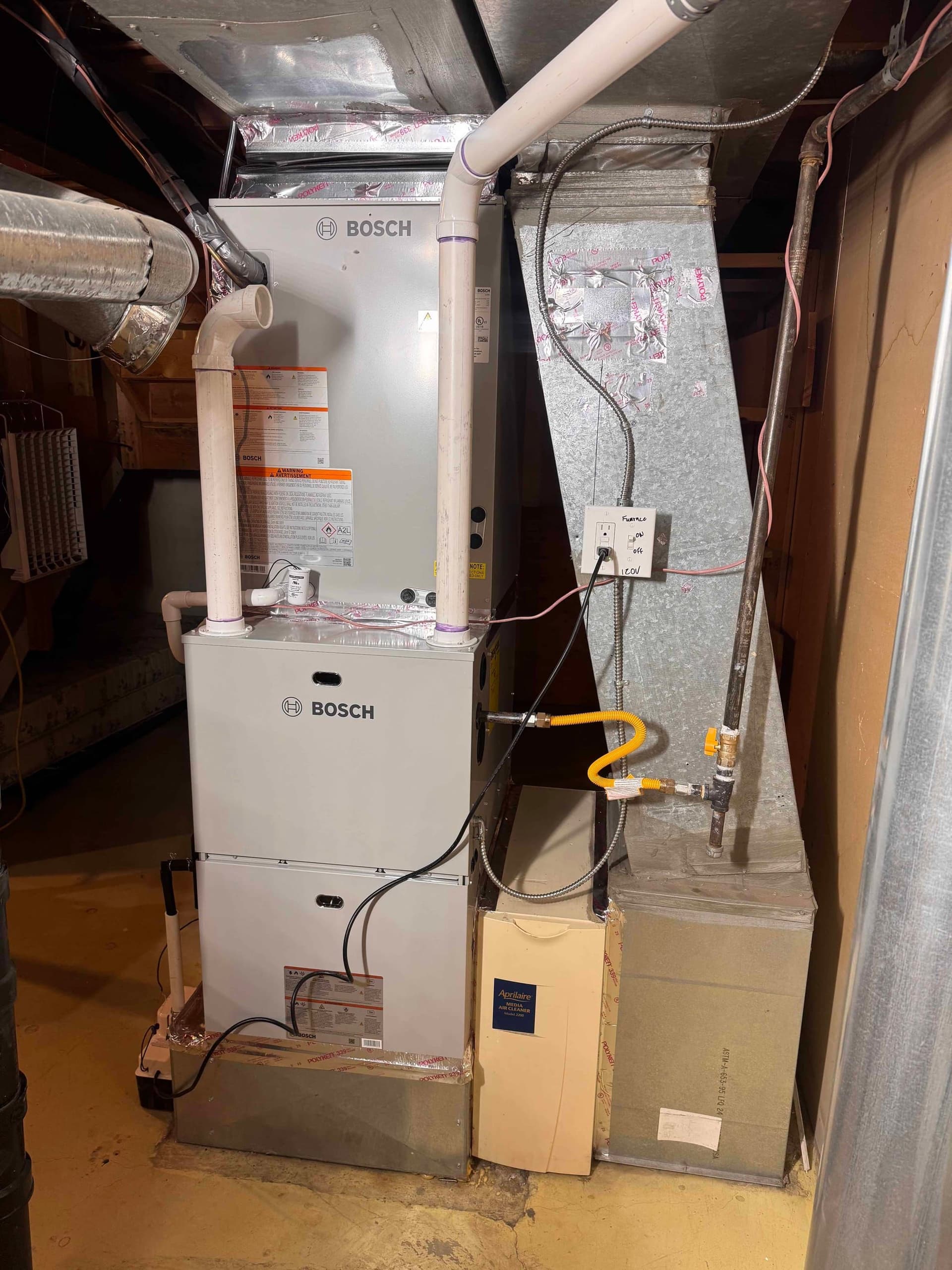 Bosch furnace and air handler installed in basement