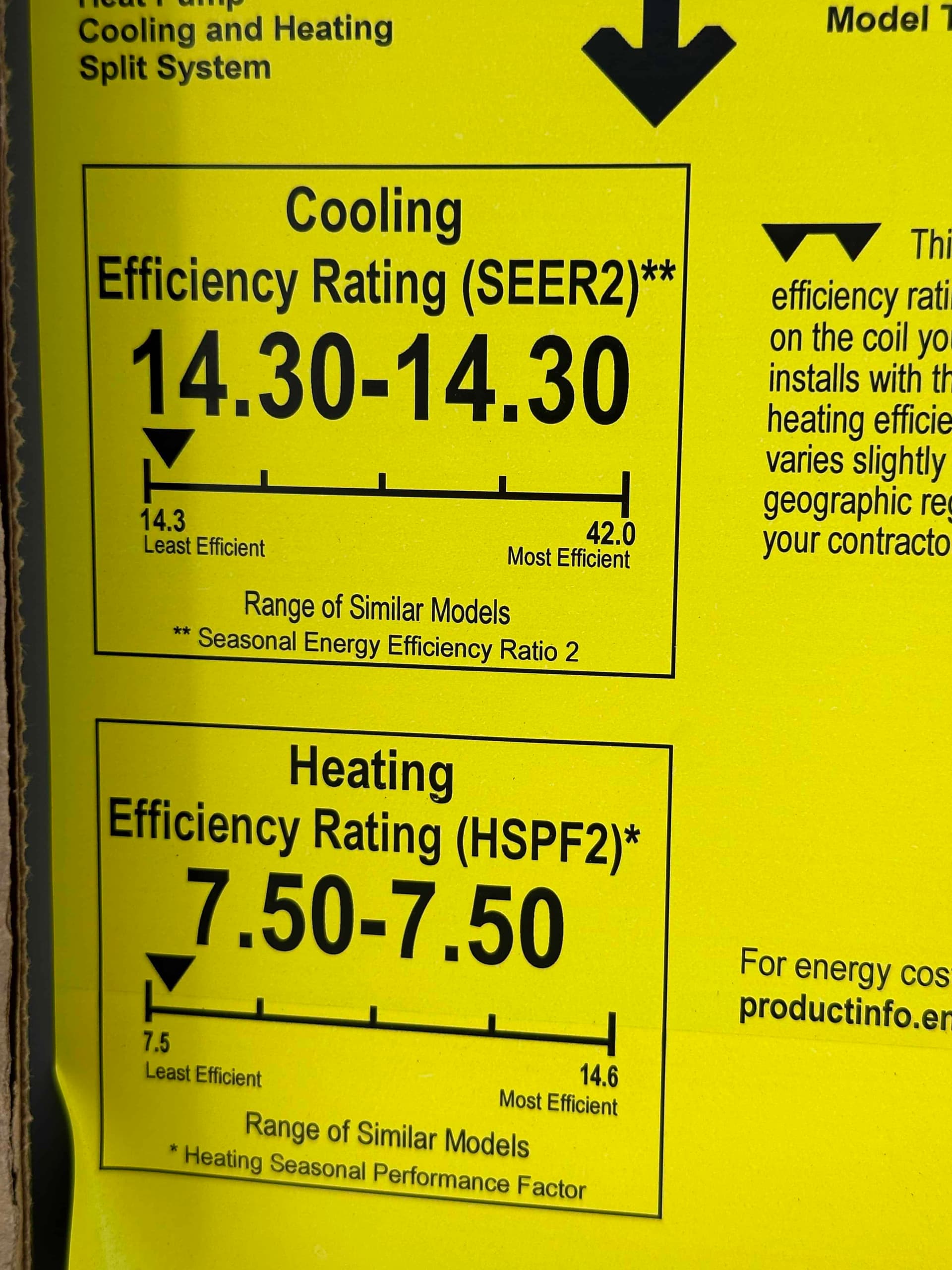 Typical SEER2/HSPF2 label on heat pump