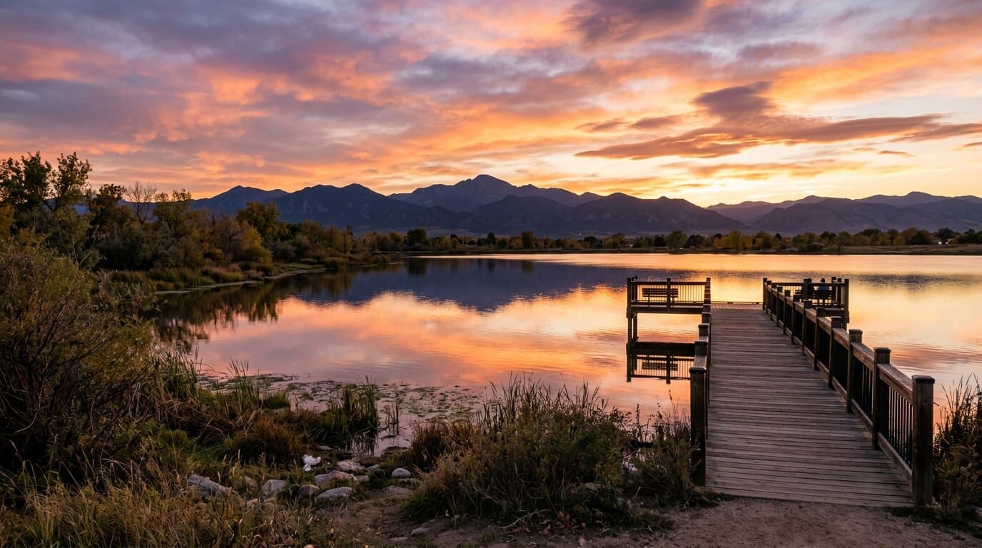 Standley Lake at sunset in Westminster, CO