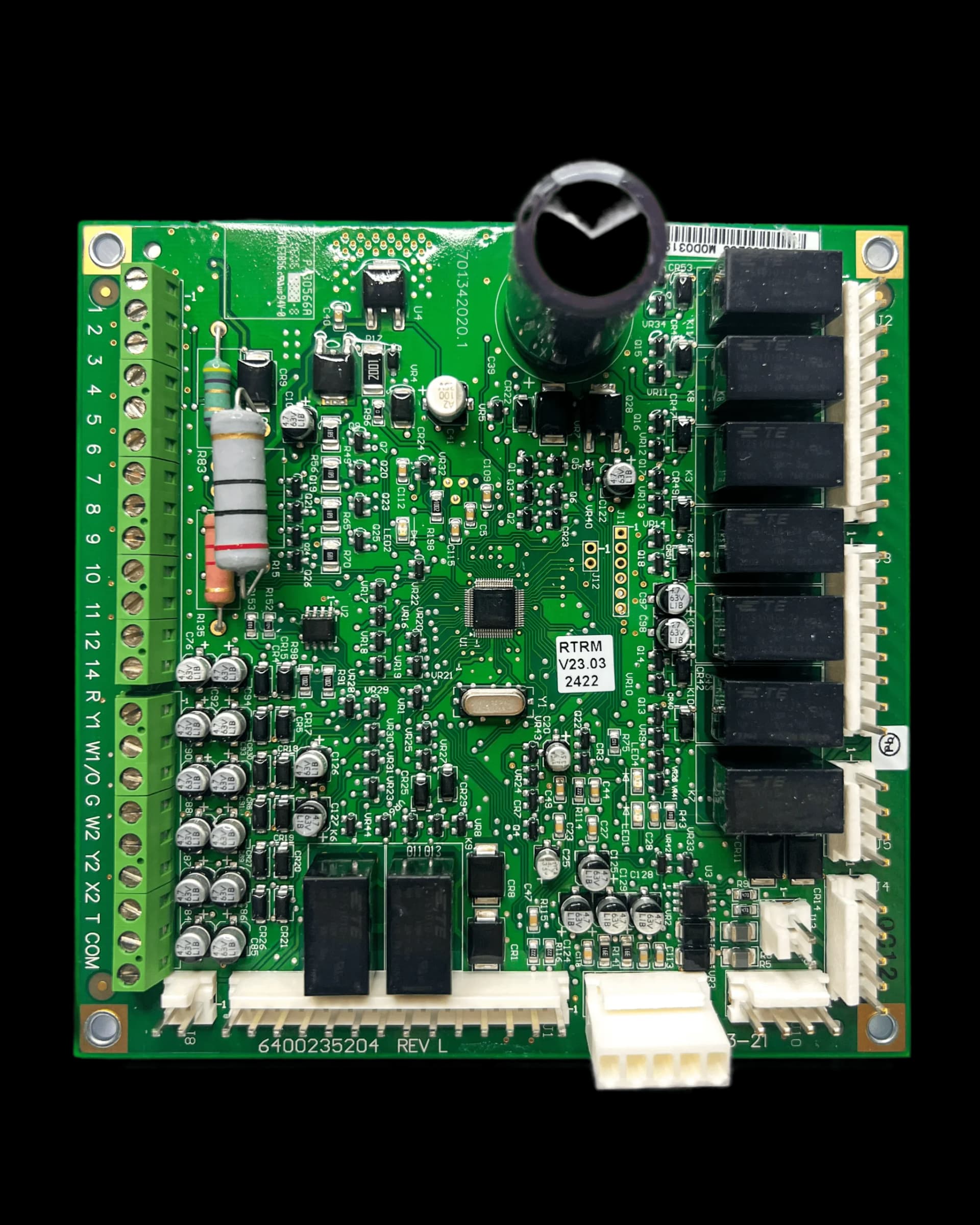 HVAC control board circuit board on black background