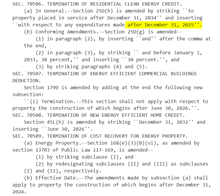 H.R.1 119th Congress text terminating tax credits