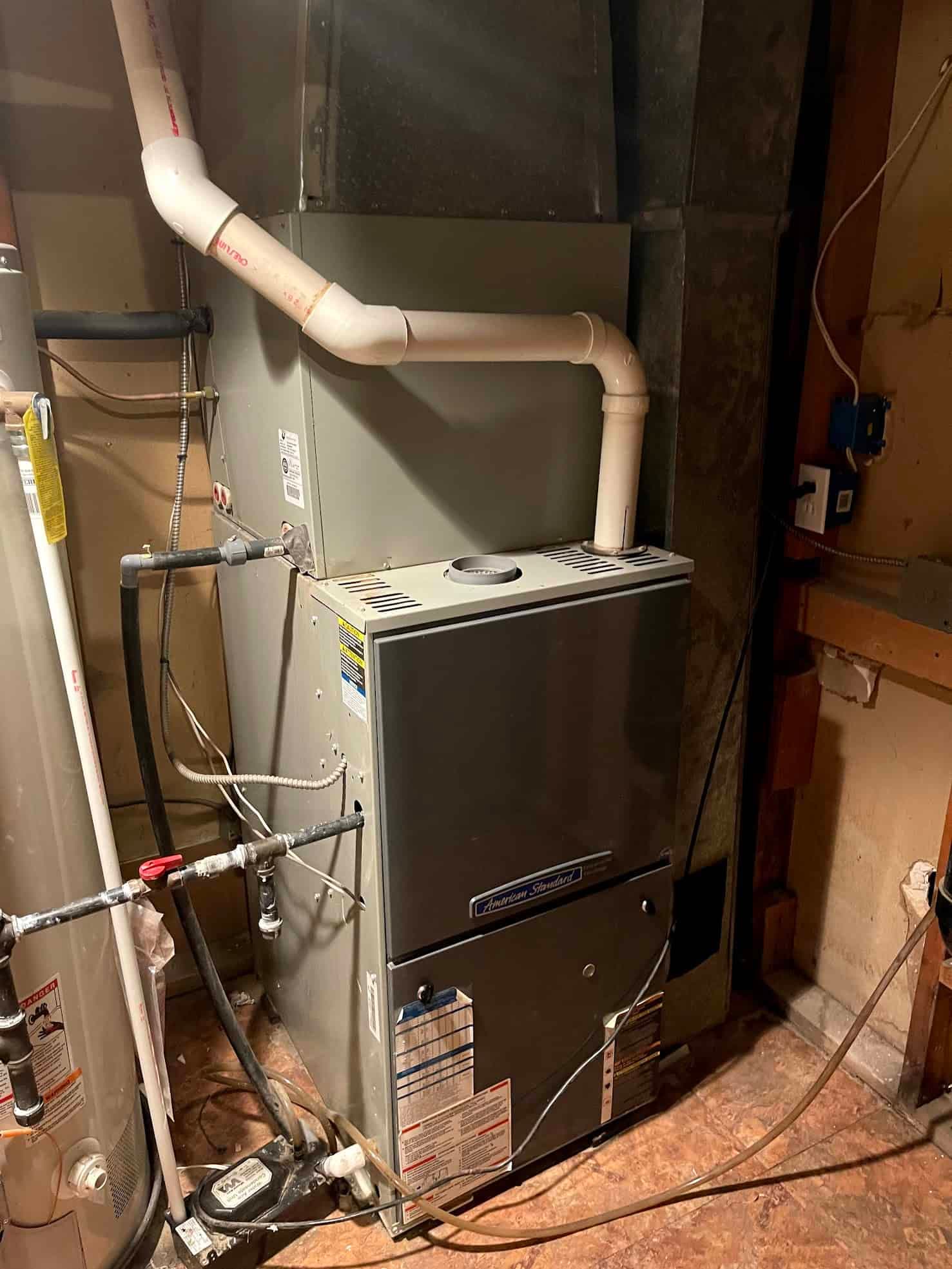 American Standard furnace and water heater installation in basement